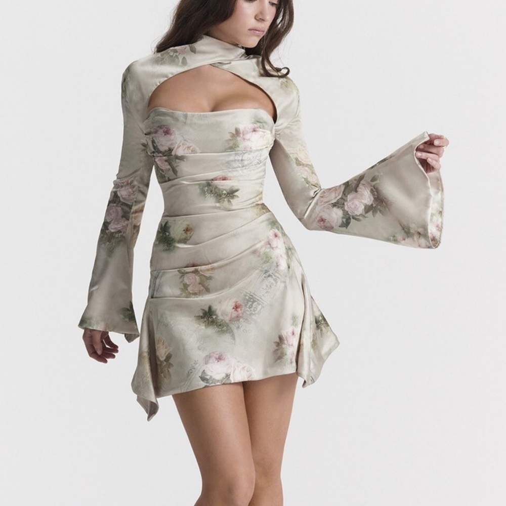Toria Vintage Cream Flower Print Mini Dress